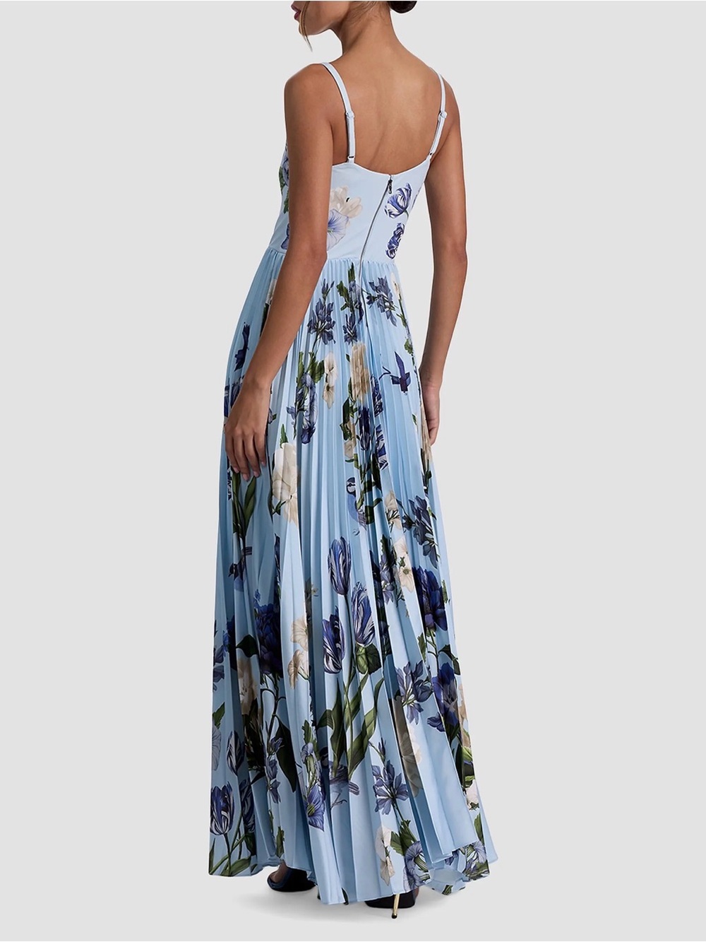 Floral Light Blue Pleated Maxi Dress - Women - Picture 5 of 9